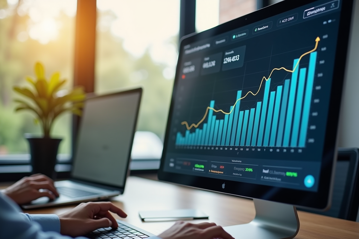 Professionnel analysant des données analytics sur un grand écran