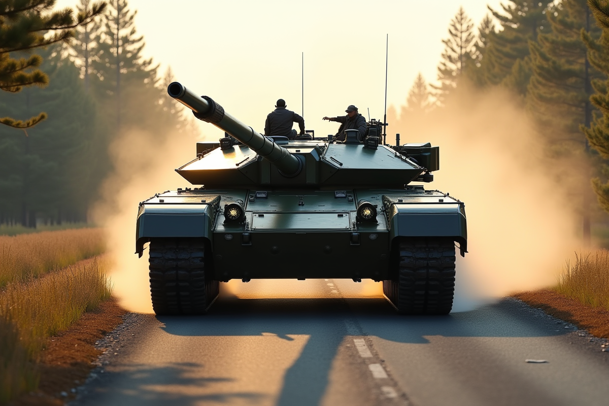 Char de combat avancé roulant près d