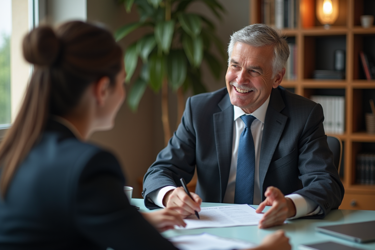 Manager et employe en discussion dans un bureau privé