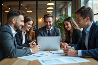 Groupe de professionnels en réunion dans un bureau moderne