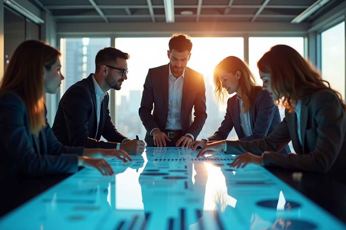 Groupe de professionnels en réunion dans un bureau moderne