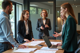 Groupe de professionnels en réunion dans un bureau moderne