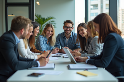 Groupe de chercheurs divers en réunion de travail