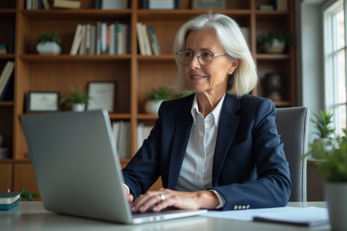 Femme d affaires en visioconference dans son bureau privé