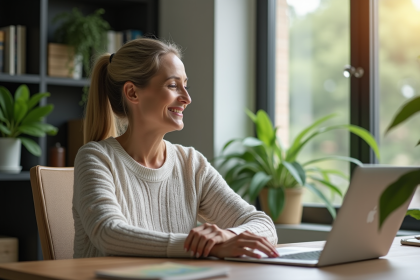 Femme d'affaires souriante dans un bureau moderne