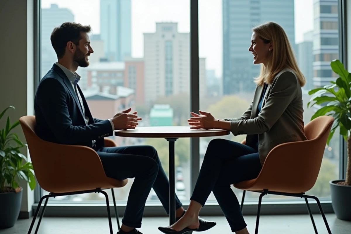 Femme discutant avec un jeune entrepreneur dans un espace professionnel