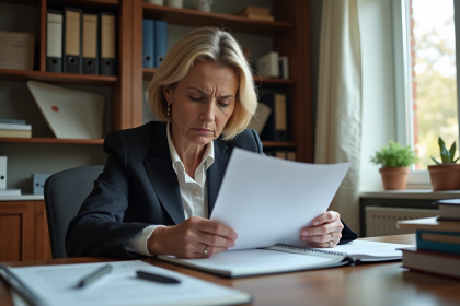 Femme d'âge moyen étudiant des documents officiels à son bureau