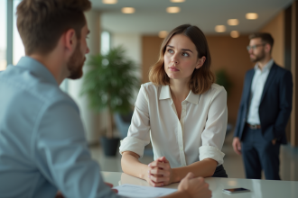 Jeune femme en attente dans un bureau moderne