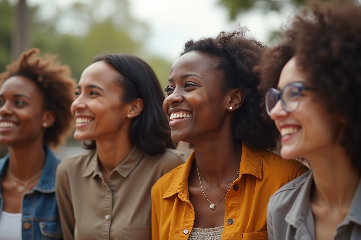 Groupe divers souriant en extérieur pour l article