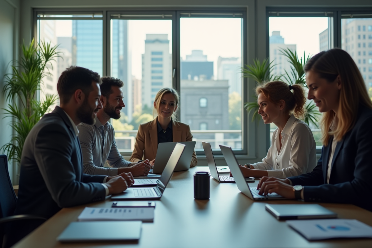 Groupe de professionnels collaborant dans un bureau moderne