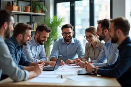 Groupe de professionnels en réunion dans un bureau moderne