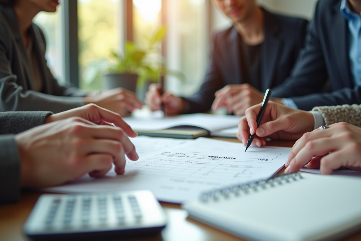 Groupe de personnes examinant des documents fiscaux au Quebec