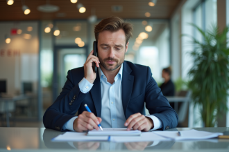 Homme d'affaires en costume dans un bureau moderne