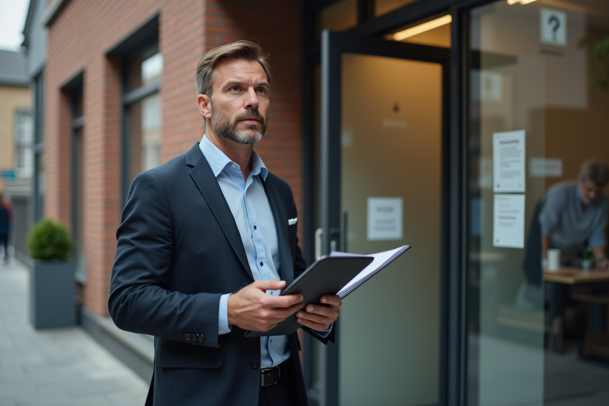 Homme dapproche confiant devant une agence demploi