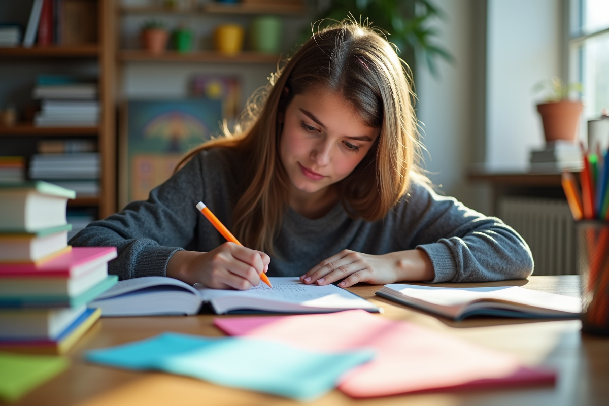Jeune adulte concentré à étudier avec livres de comptabilité