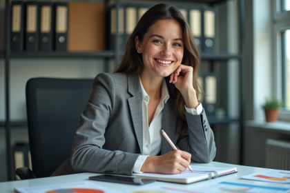 Jeune femme professionnelle souriante dans un bureau moderne