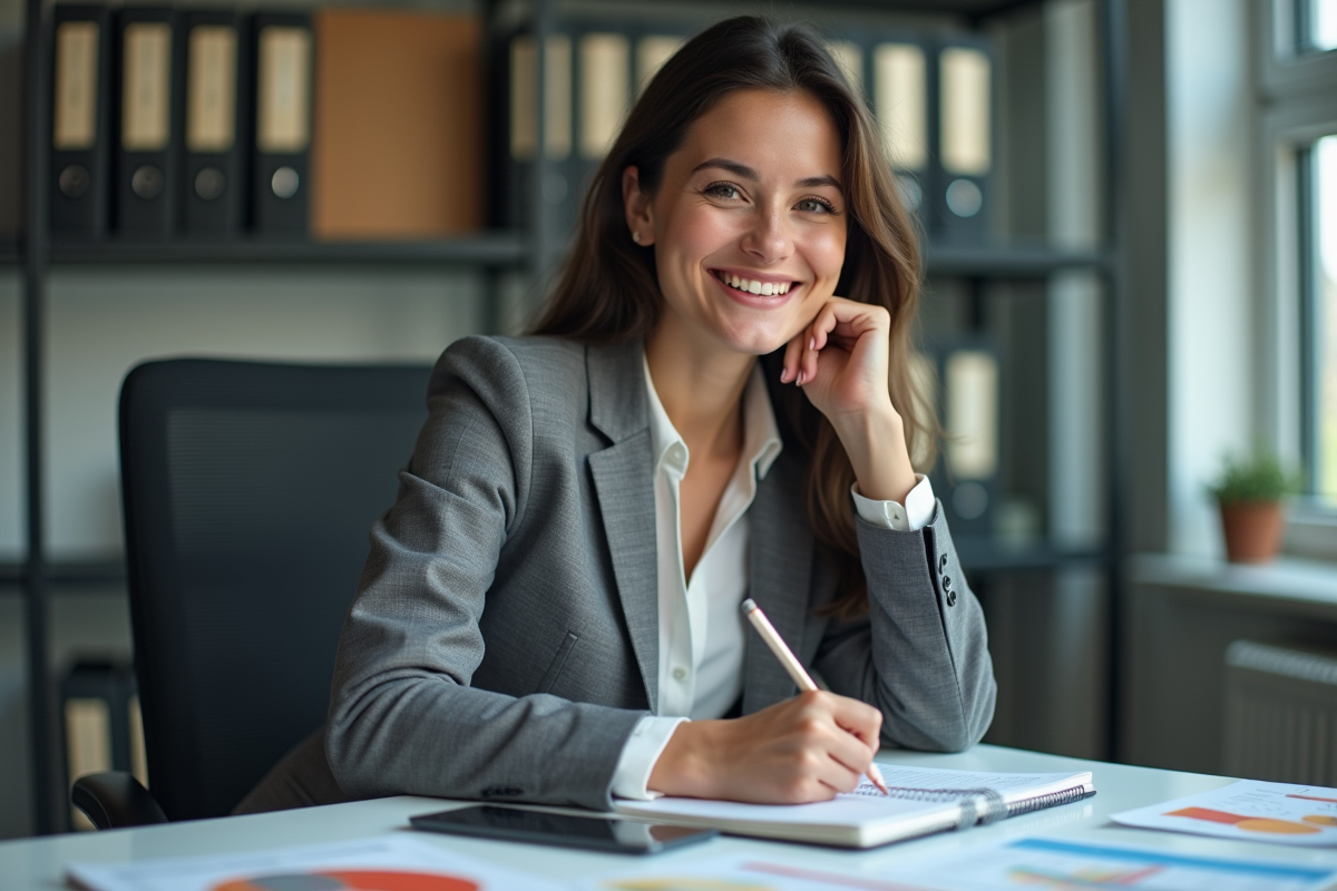 Jeune femme professionnelle souriante dans un bureau moderne