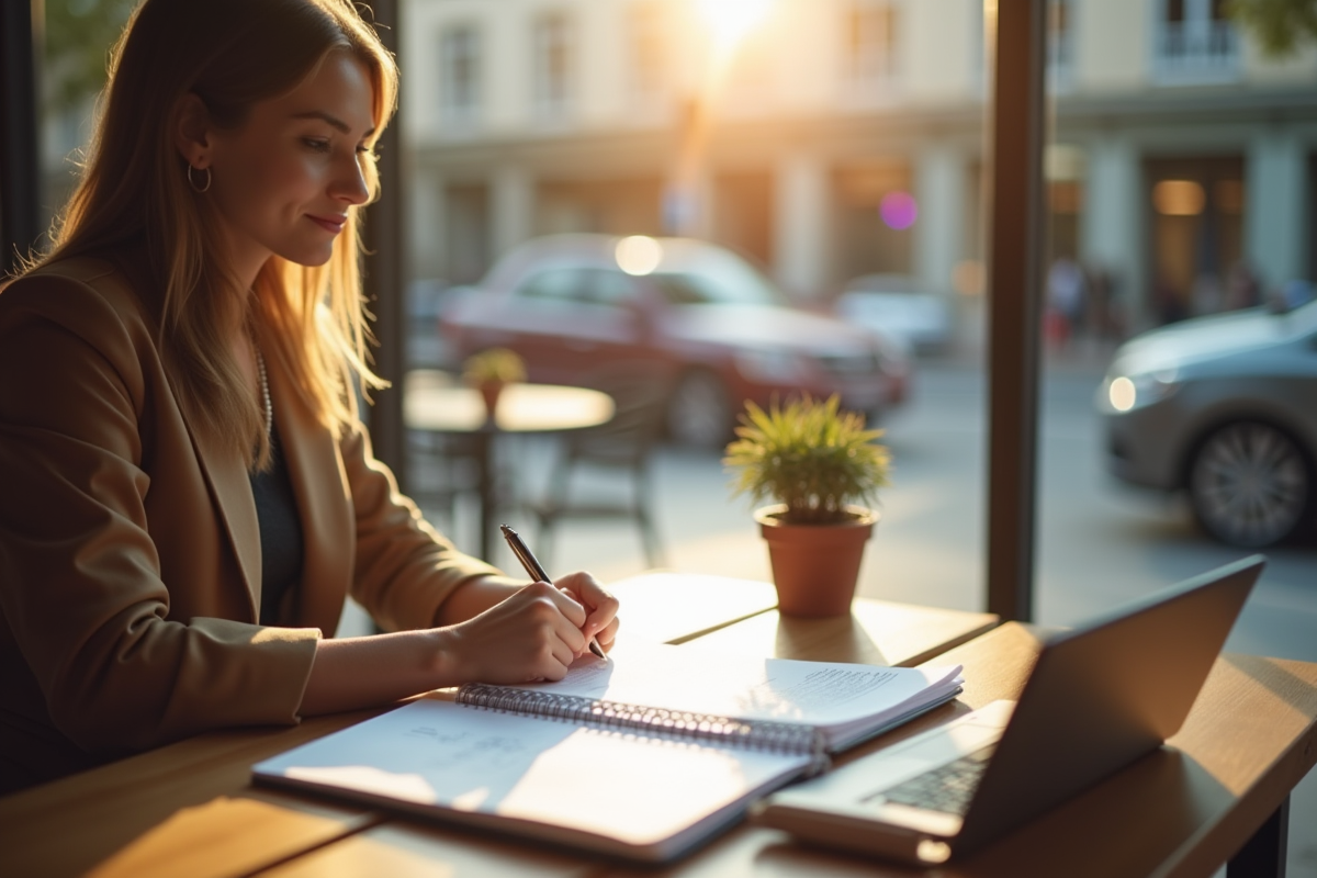 Personne seule au café examine des formulaires d