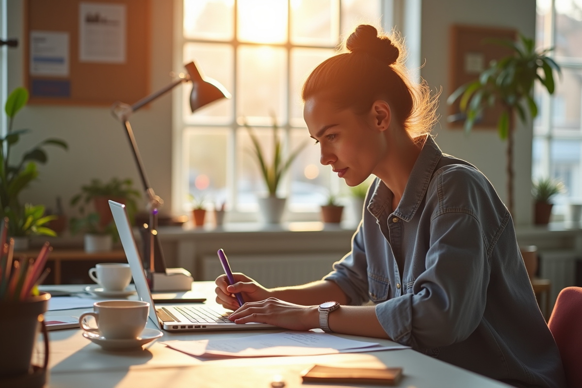 Personne créative rédige un email de sponsoring au bureau