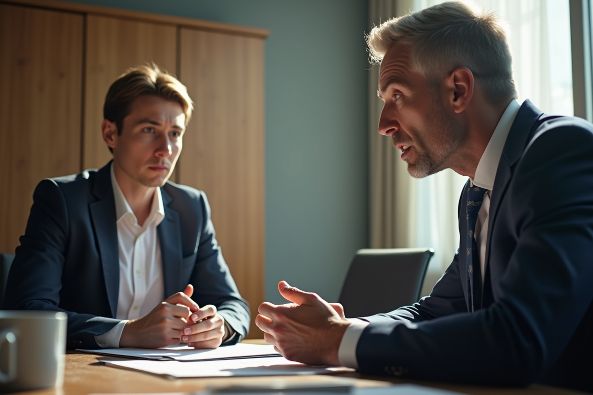Réunion de travail avec un superviseur sérieux et un employé attentif