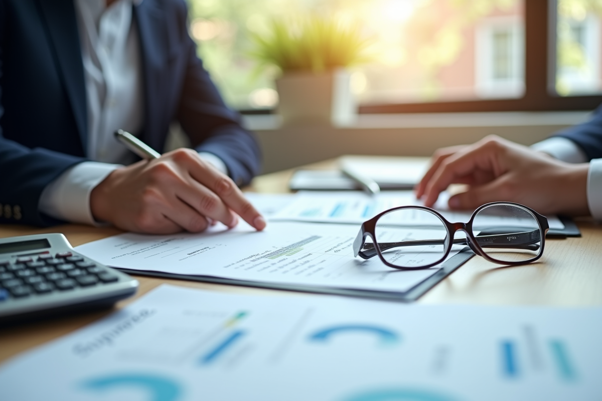 Réunion d'affaires avec documents financiers et calculatrice