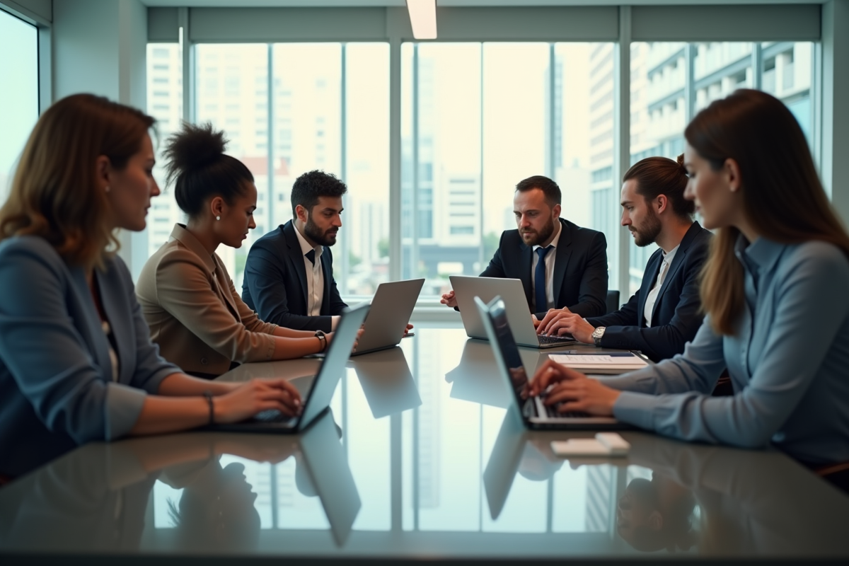 Groupe de professionnels collaborant autour d'une table moderne